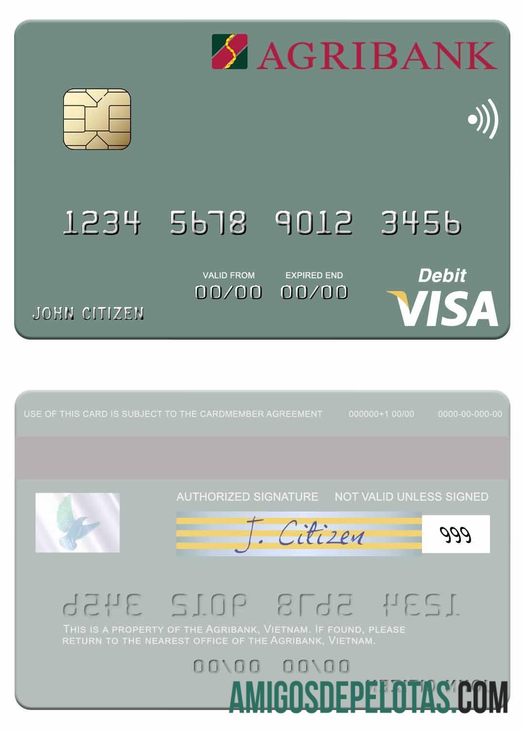 Cartão de débito Visa Agribank do Vietnã amostra